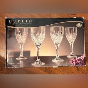 4 New Godinger Shannon Crystal of Ireland 9oz Goblets Bohemian Wine Glasses 8"